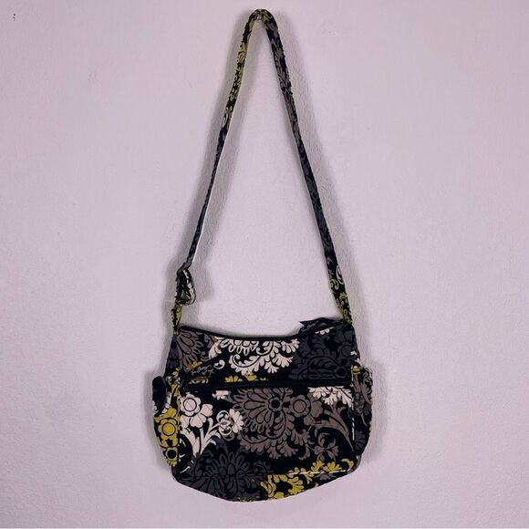 Vera Bradley Black with Grey, White, & Yellow Floral Quilted Crossbody Purse - Picture 1 of 8